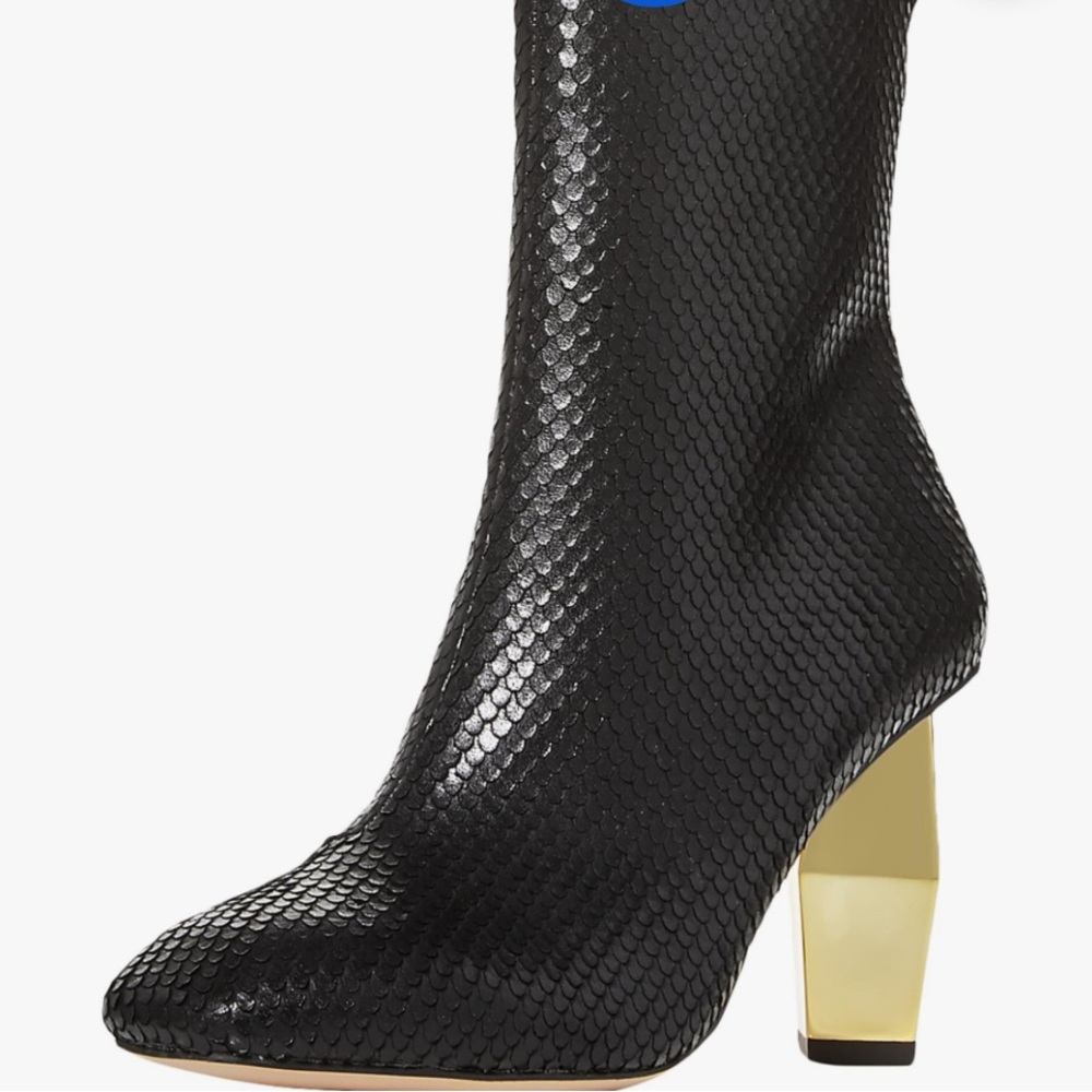Kurt Geiger Black Snakeskin Boots with Gold Heel